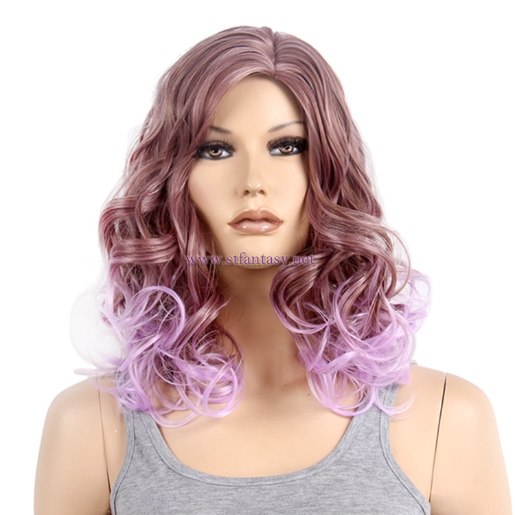18inch Women Curly Wig Cosplay Purple Gradient Synthetic Hair Wig For Party