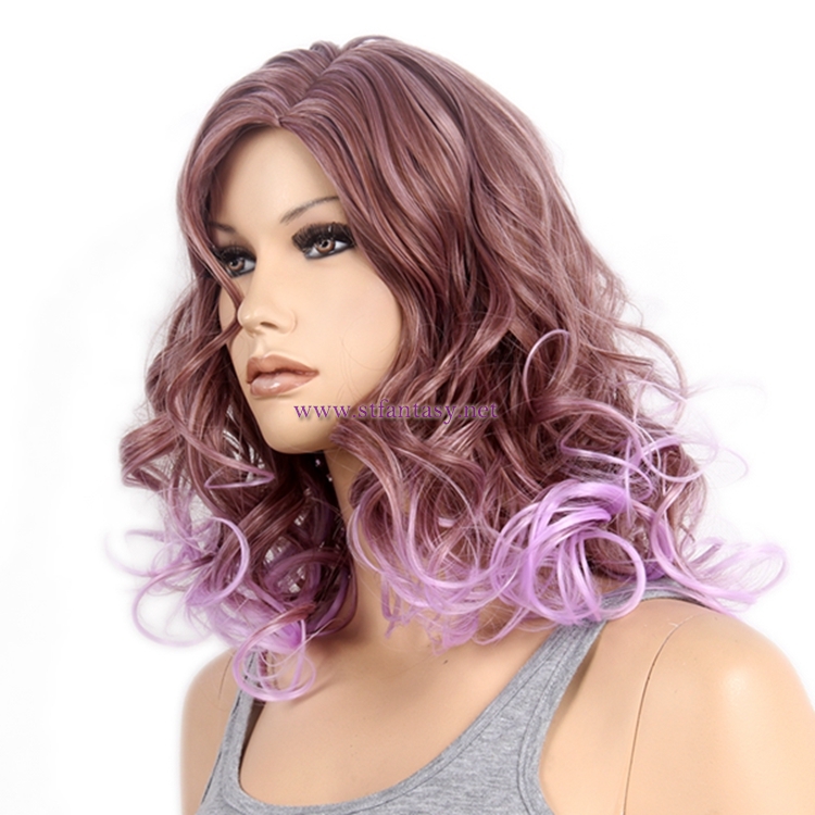 18inch Women Curly Wig Cosplay Purple Gradient Synthetic Hair Wig For Party