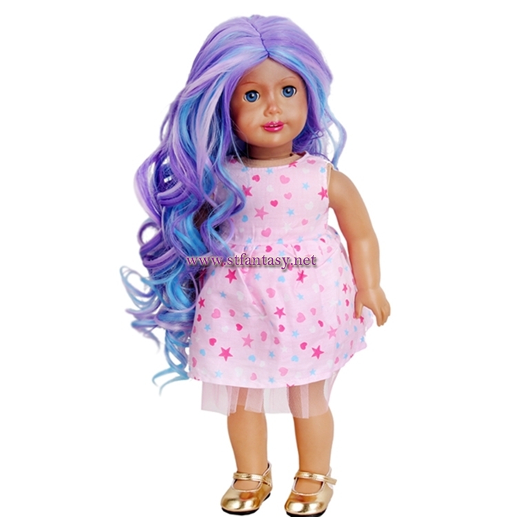 Wholesale Long Curly Wig Purple Mixed Blue Synthetic Hair Wig For American Girl Doll