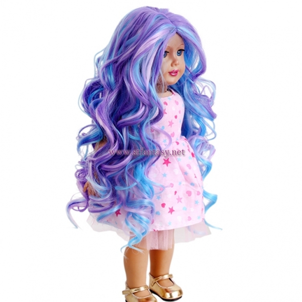 Wholesale Long Curly Wig Purple Mixed Blue Synthetic Hair Wig For American Girl Doll