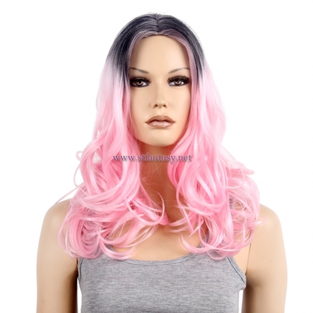 Wholesale Quality Wigs Women Middle-Long Curly Synthetic Hair Pink Wig For Cosplay