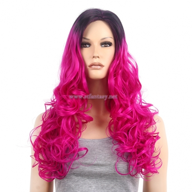 Wholesale Anime Wigs Cosplay Dark Pink Long Curly Synthetic Hair Wig For Women