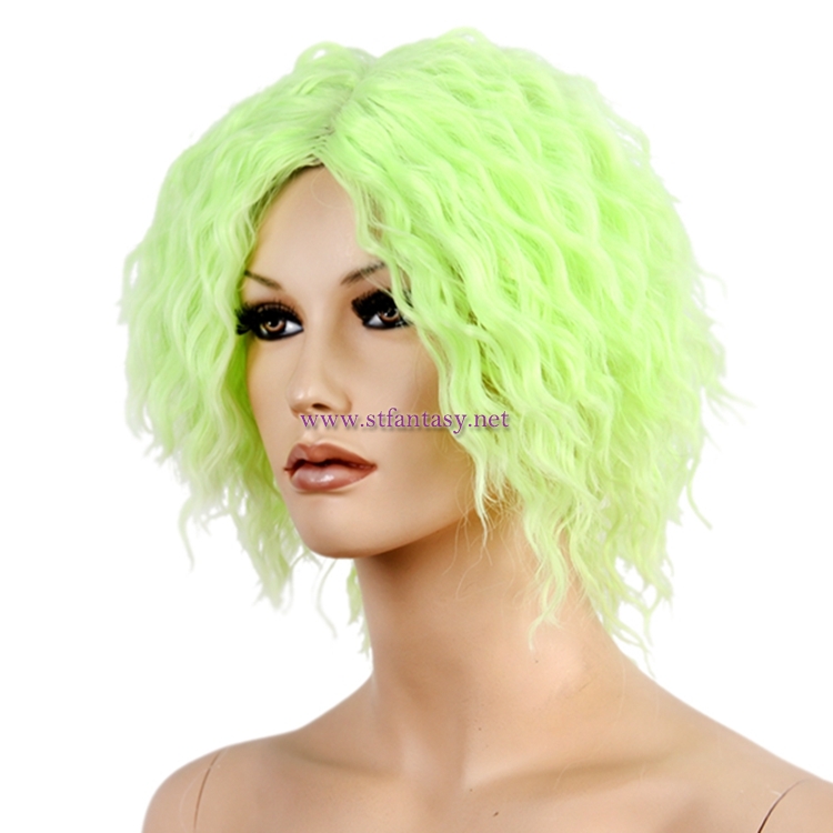 12inch Short Curly Ombre Green Wig Good Quality Synthetic Hair Party Wigs For Women