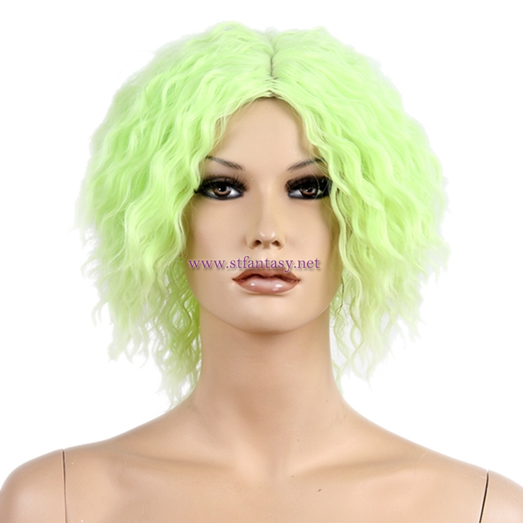 12inch Short Curly Ombre Green Wig Good Quality Synthetic Hair Party Wigs For Women
