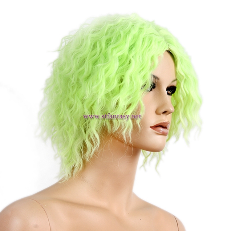 12inch Short Curly Ombre Green Wig Good Quality Synthetic Hair Party Wigs For Women