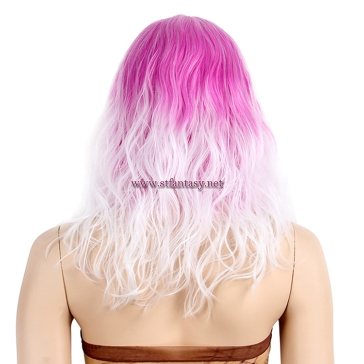 Wholesale Women Cosplay Wig Pink White Long Curly Synthetic Hair Wigs For Sale