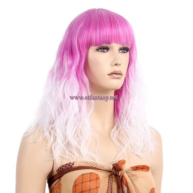 Wholesale Women Cosplay Wig Pink White Long Curly Synthetic Hair Wigs For Sale