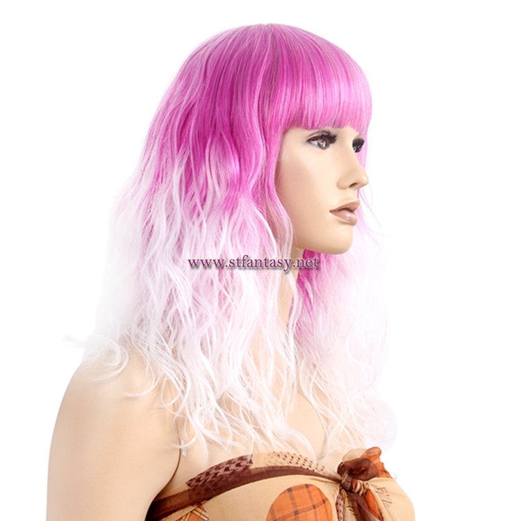 Wholesale Women Cosplay Wig Pink White Long Curly Synthetic Hair Wigs For Sale