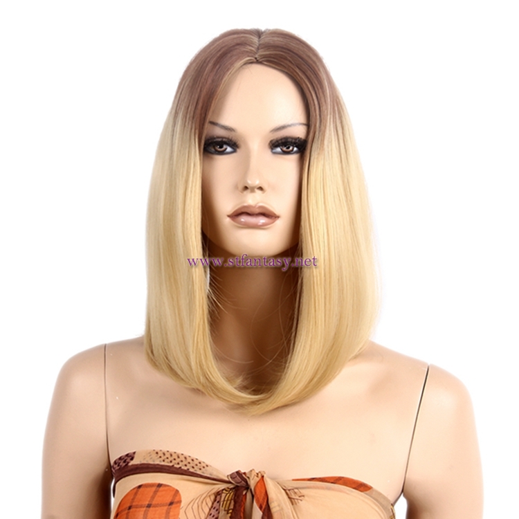 Wholesale Synthetic Blonde Wigs Medium Length Straight Real Hair Wigs For White Women