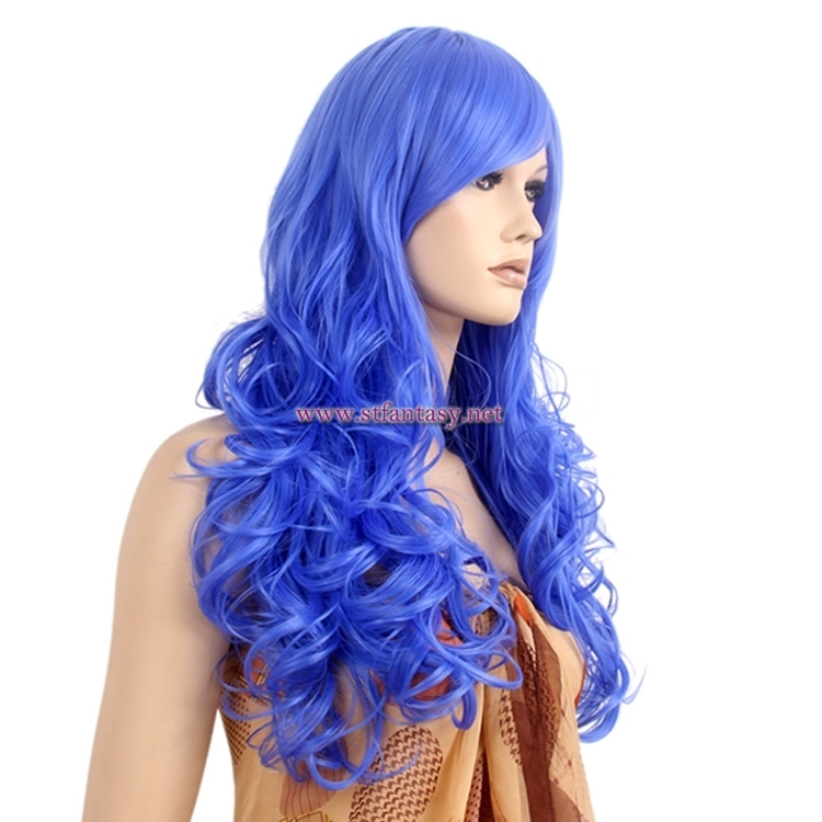 Cosplay Wigs Wholesale 28inch Blue Synthetic Hair Curly Long Wigs For Women