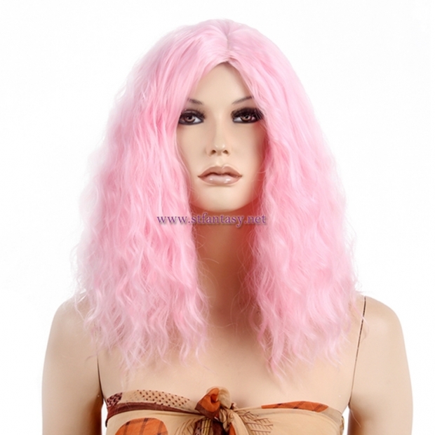 18 Inch Ombre Pink Wig Cosplay Kinky Curly Synthetic Wigs For Halloween