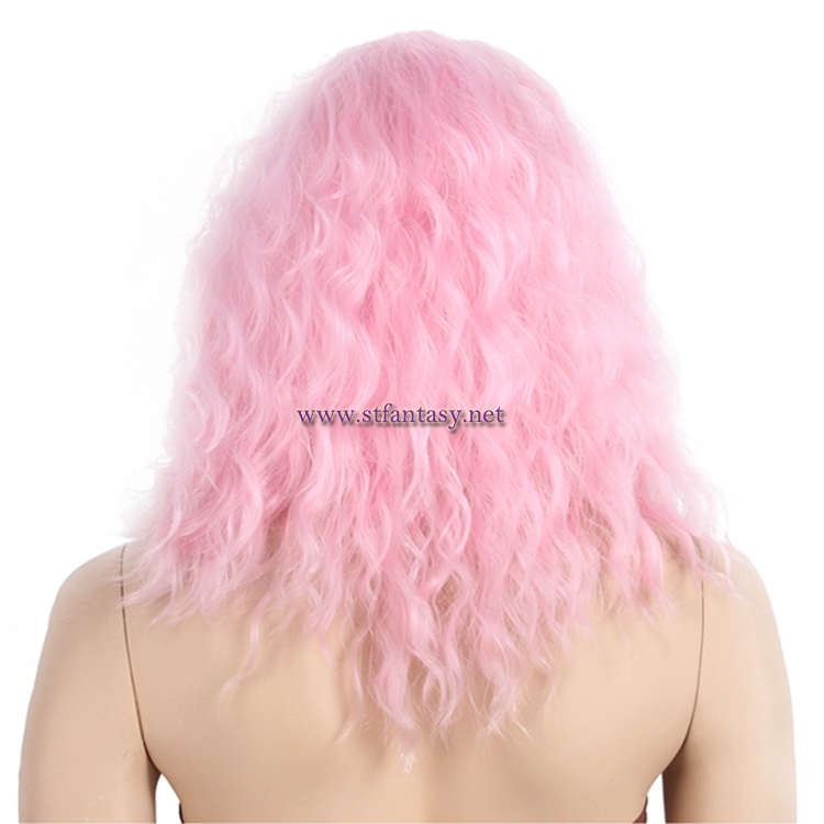 18 Inch Ombre Pink Wig Cosplay Kinky Curly Synthetic Wigs For Halloween