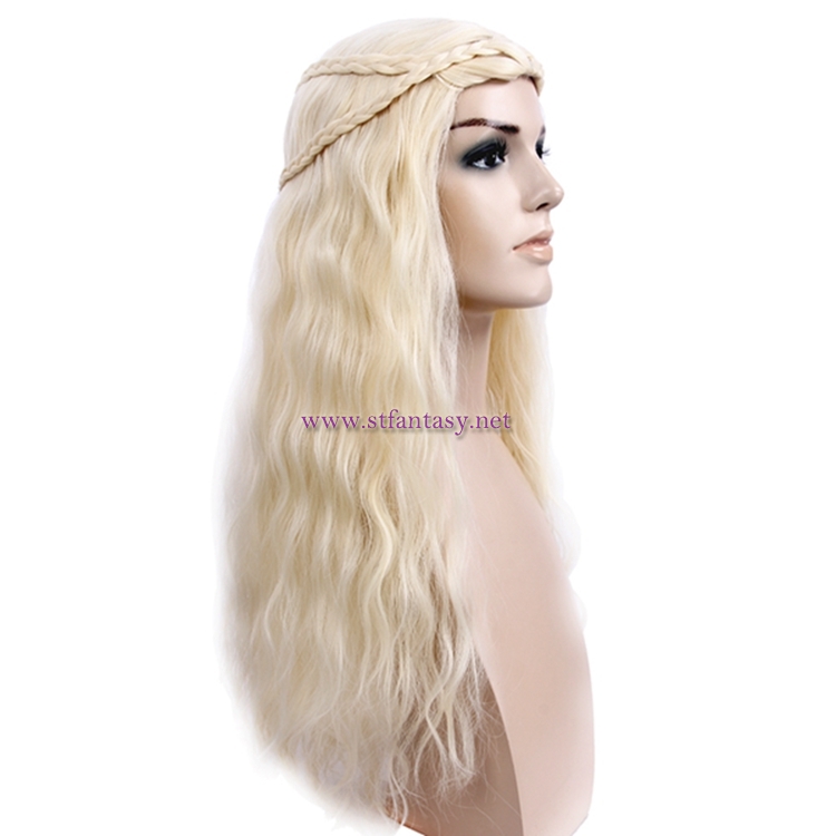 Fantasywig Wholesale Cosplay Wig For Dragon Mother Queen Long Curly Blonde Braided Wig For Halloween