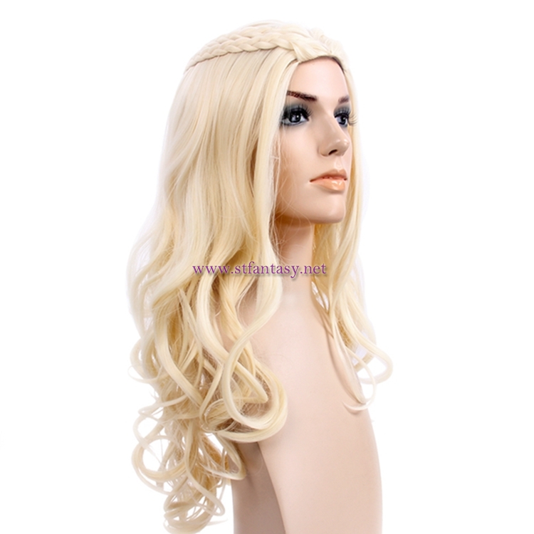 Wholesale Daenerys Stormborn Khaleesi Cosplay Wig Curly Long Blonde Braided Wig For Halloween