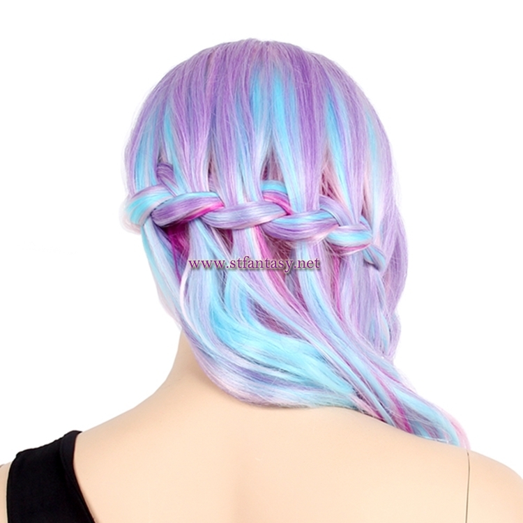 Wholesale Party Wig Purple Mixed Color Long Curly Ombre Braided Wig For Women