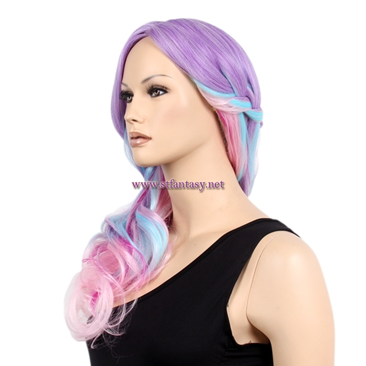 Wholesale Party Wig Purple Mixed Color Long Curly Ombre Braided Wig For Women