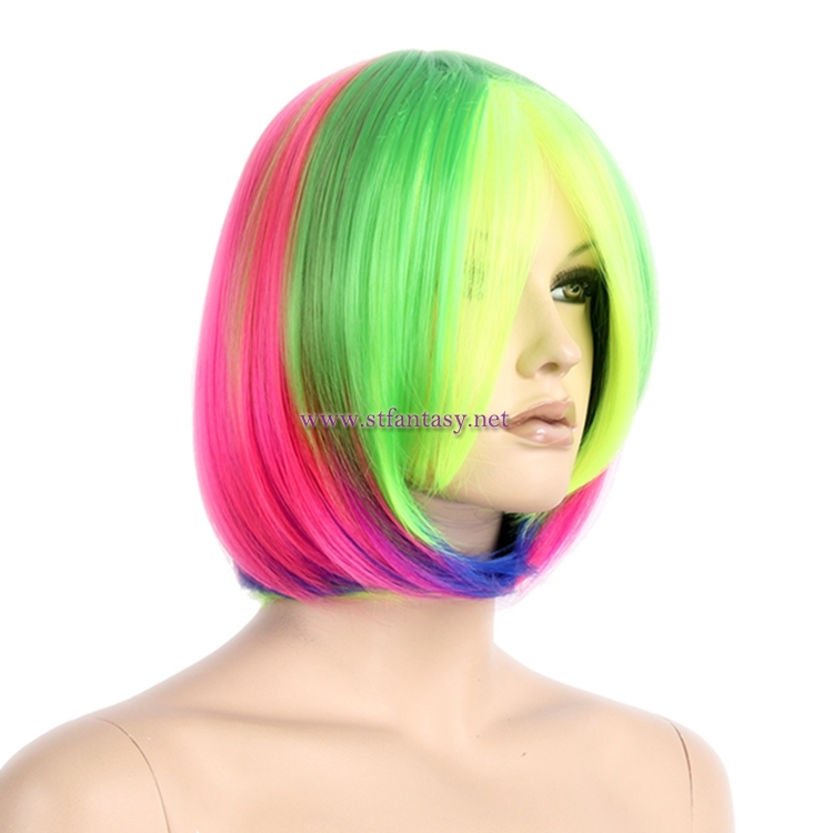 ST Wholesale Super Party Wigs Colorful Synthetic Hair Short Straight Wig For Halloween