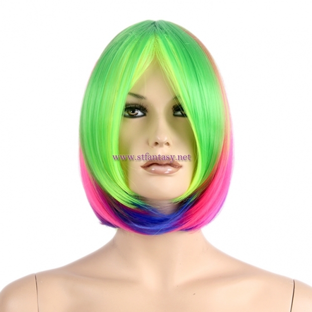 ST Wholesale Super Party Wigs Colorful Synthetic Hair Short Straight Wig For Halloween