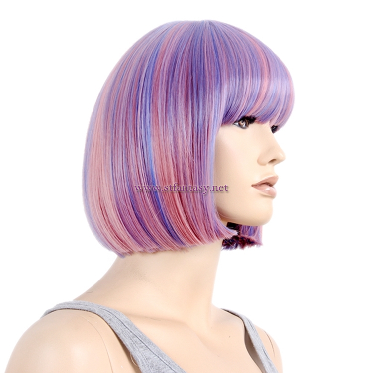 Wholesale Party Wigs Good Quality Rainbow Synthetic Hair Short Straight Wig For Halloween