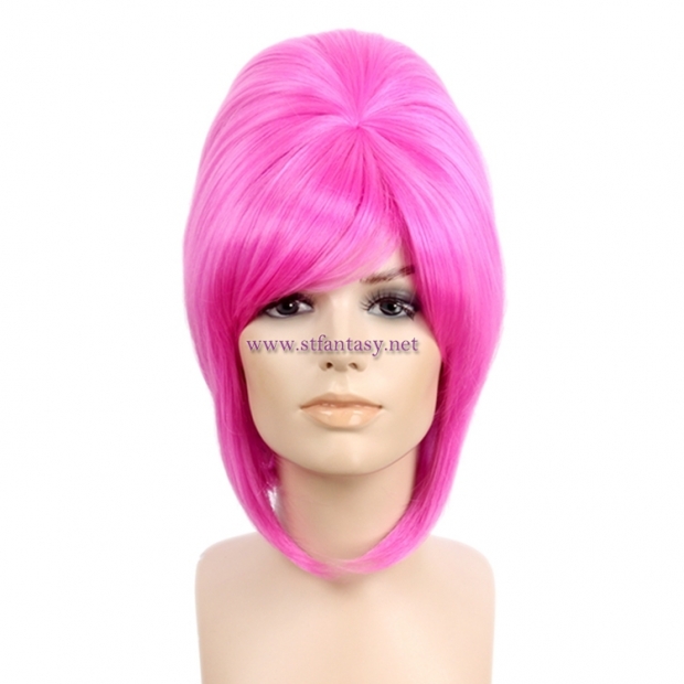 China Wholesale Beehive Wig With Bangs Pink Synthetic Party Wigs For Women