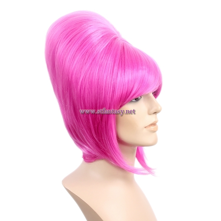 China Wholesale Beehive Wig With Bangs Pink Synthetic Party Wigs For Women