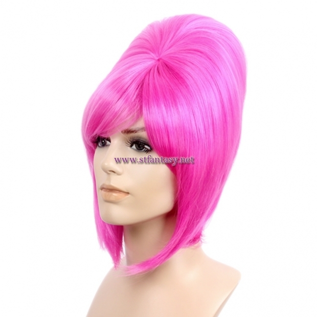 China Wholesale Beehive Wig With Bangs Pink Synthetic Party Wigs For Women