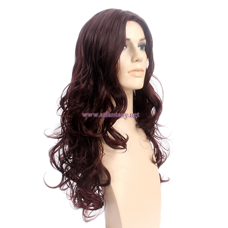 Wonder Woman Diana Cosplay Wig Burgundy Long Curly Synthetic Wig For Halloween