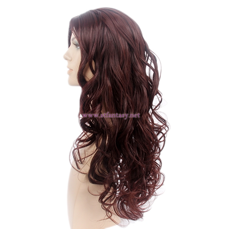 Wonder Woman Diana Cosplay Wig Burgundy Long Curly Synthetic Wig For Halloween