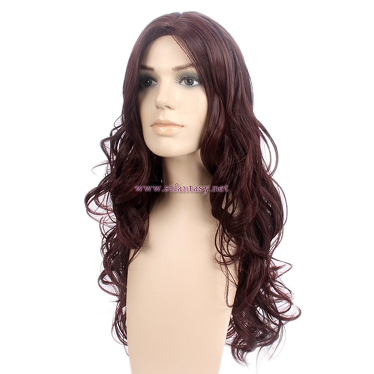 Wonder Woman Diana Cosplay Wig Burgundy Long Curly Synthetic Wig For Halloween