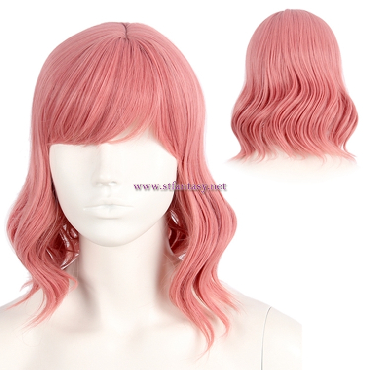 Halloween Party Wig 12 Inch Peach Color Synthetic Hair Short Curly Wig For Women