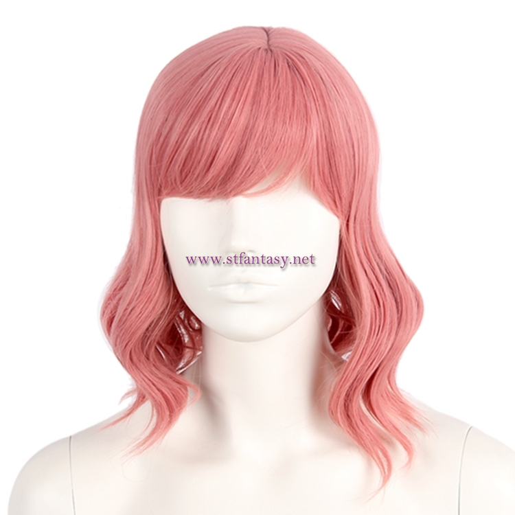 Halloween Party Wig 12 Inch Peach Color Synthetic Hair Short Curly Wig For Women