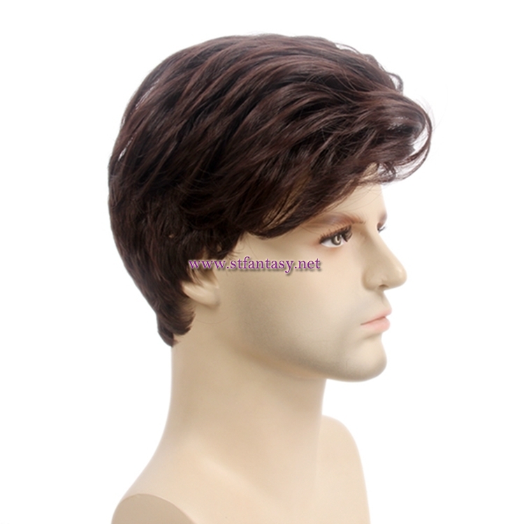 Wonder Woman Cosplay Synthetic Wig Handsome Burgundy Short Wig For Men