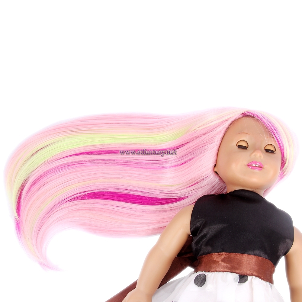 China Wig Factory Long Straight Pink Mixed Color American Girl Doll Wigs For Sale