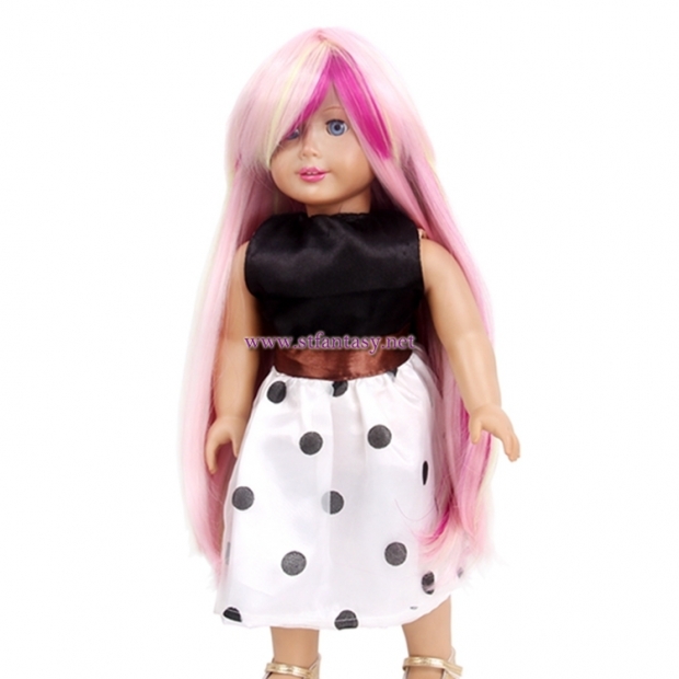 China Wig Factory Long Straight Pink Mixed Color American Girl Doll Wigs For Sale