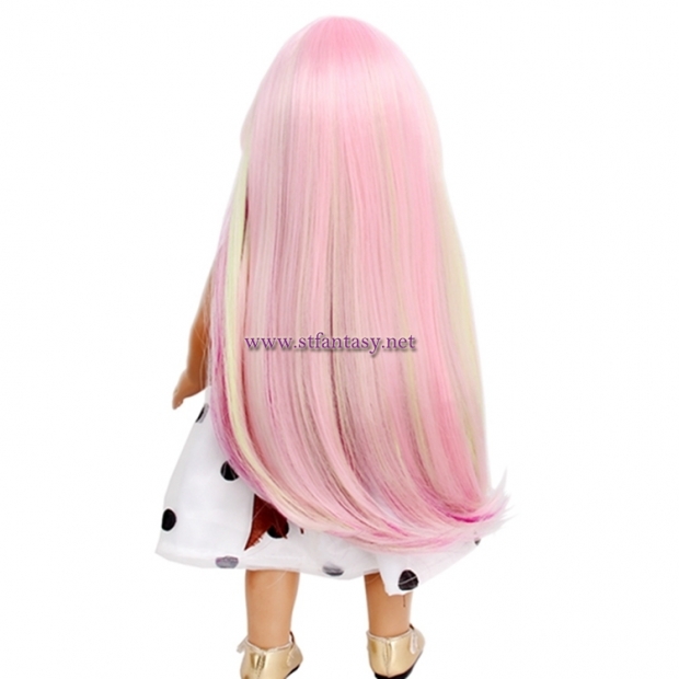 China Wig Factory Long Straight Pink Mixed Color American Girl Doll Wigs For Sale