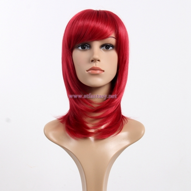 China Factory Wholesale Middle Long Straight Synthetic Wig Red Cosplay Wig For Halloween