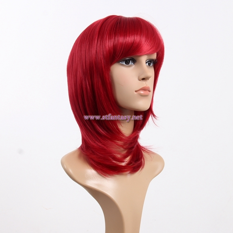 China Factory Wholesale Middle Long Straight Synthetic Wig Red Cosplay Wig For Halloween
