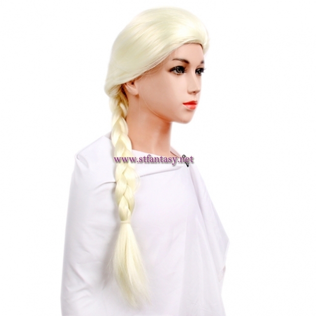 Wholesale Frozen Elsa White Cosplay Wig Synthetic Long Ponytail Braids Wig For Kid