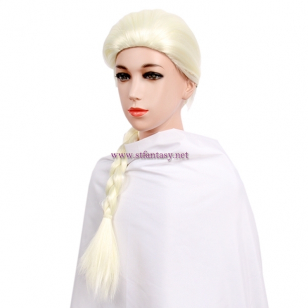 Wholesale Frozen Elsa White Cosplay Wig Synthetic Long Ponytail Braids Wig For Kid