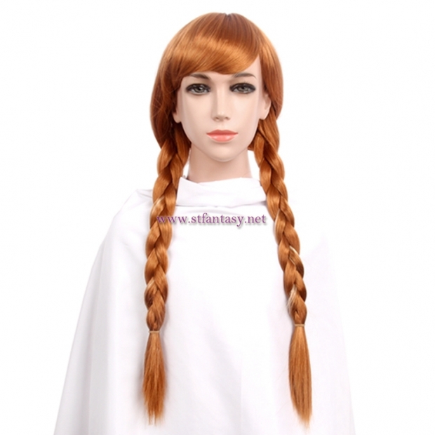 China Natural Hair Wigs Wholesale Frozen Anna Cosplay Brown Synthetic Two Ponytails Kid Wigs