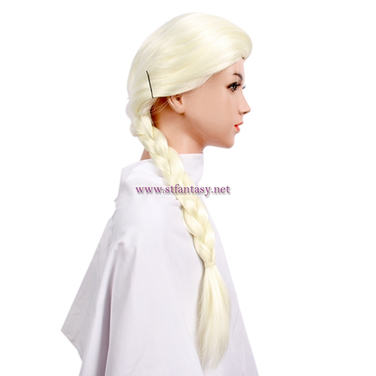 Wholesale Frozen Elsa White Cosplay Wig Synthetic Long Ponytail Braids Wig For Kid
