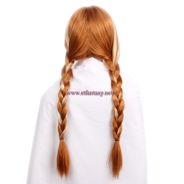 China Natural Hair Wigs Wholesale Frozen Anna Cosplay Brown Synthetic Two Ponytails Kid Wigs