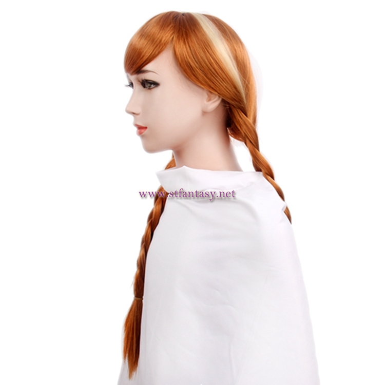 China Natural Hair Wigs Wholesale Frozen Anna Cosplay Brown Synthetic Two Ponytails Kid Wigs
