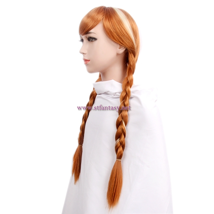 China Natural Hair Wigs Wholesale Frozen Anna Cosplay Brown Synthetic Two Ponytails Kid Wigs