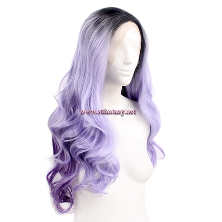Cheap Wholesale Lace Front Wigs Purple Gradient Long Curly Synthetic Hair Wig For Party