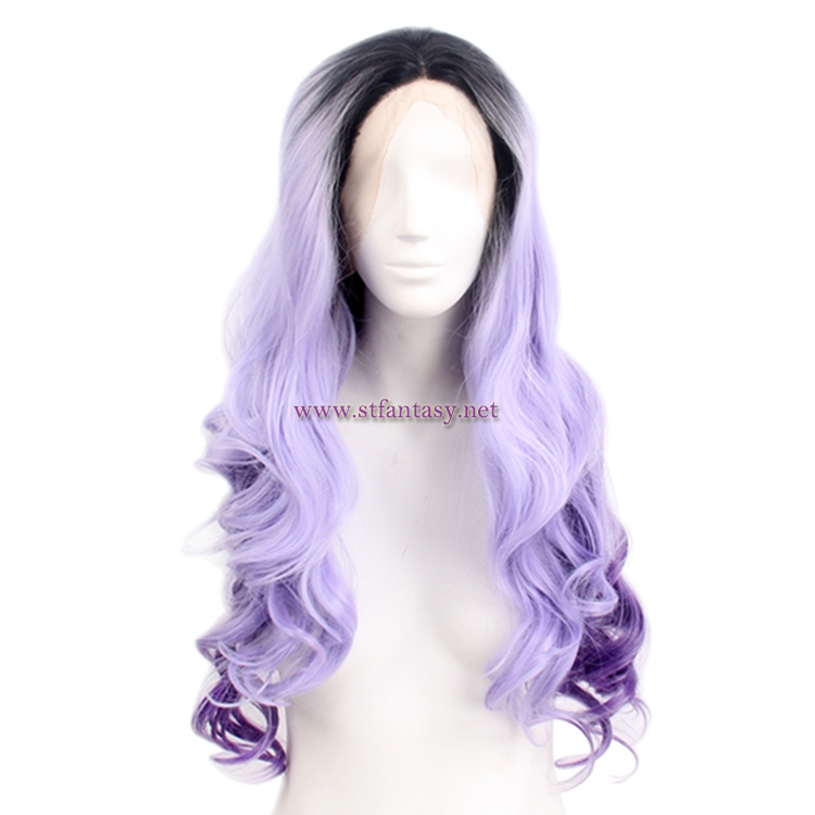 Cheap Wholesale Lace Front Wigs Purple Gradient Long Curly Synthetic Hair Wig For Party