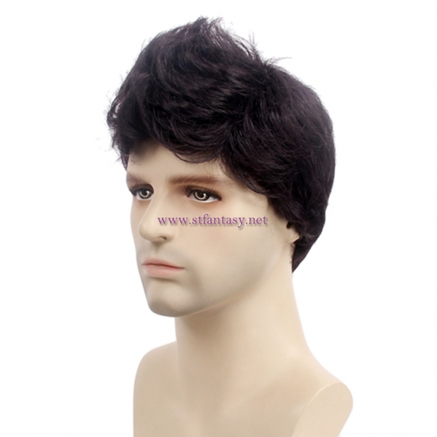 11 Inch Handsome Short Wig Brown Synthetic Hair Men Wig For Cheap Sale