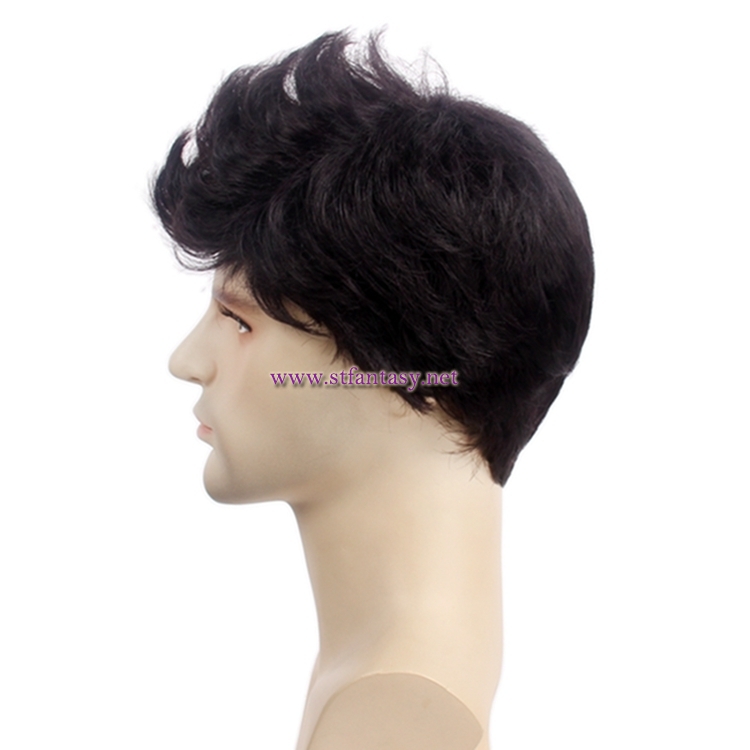 11 Inch Handsome Short Wig Brown Synthetic Hair Men Wig For Cheap Sale