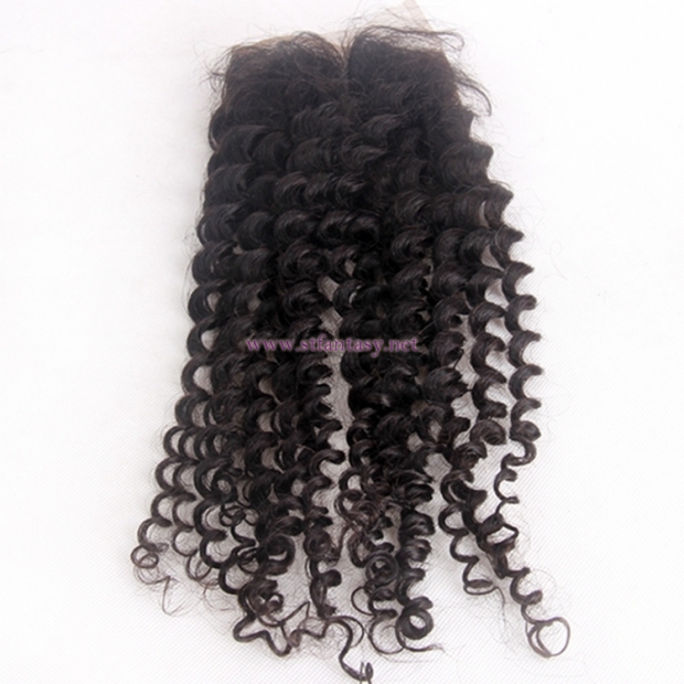 China Curly Hair Extensions Wholesale 4x4 18 Inch Deep Wave Natural Color Lace Closure Hair Toupee