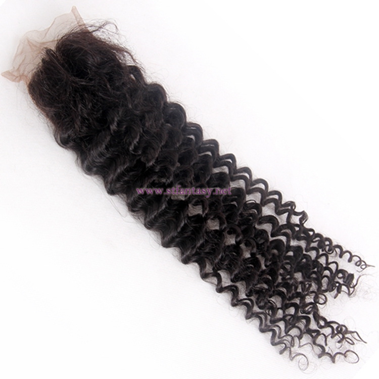 China Curly Hair Extensions Wholesale 4x4 18 Inch Deep Wave Natural Color Lace Closure Hair Toupee